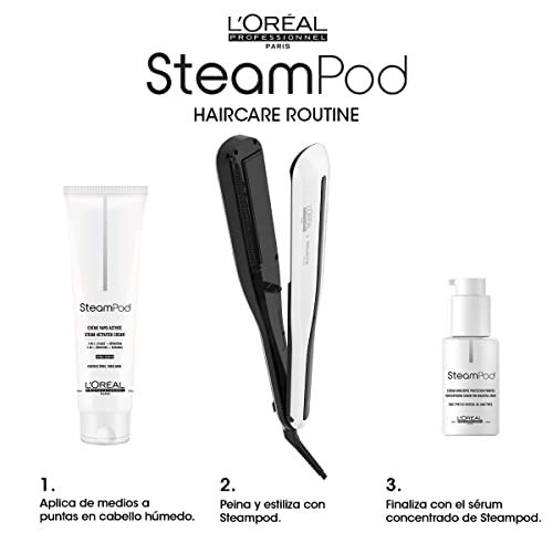 L'Oreal Professionnel - Steampod 3.0 Plancha Profesional Potenciada por Vapor, Leche Protectora, Sérum Concentrado y Funda, Cabello Liso y Ondas Suaves, Look Profesional, Pack Especial