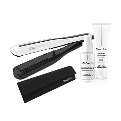 L'Oreal Professionnel - Steampod 3.0 Plancha Profesional Potenciada por Vapor, Leche Protectora, Sérum Concentrado y Funda, Cabello Liso y Ondas Suaves, Look Profesional, Pack Especial