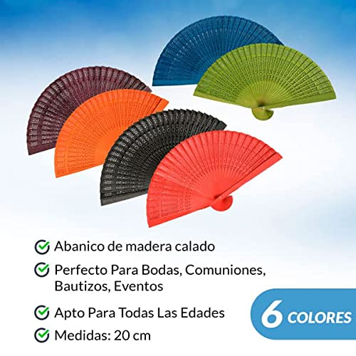 Lote de 60 Abanicos de Madera Calados de Sándalo Colores - Abanicos Muy Baratos, Ofertas, Stocks, Outlet para Detalles de Bodas, Abanicos Baratos para Invitada