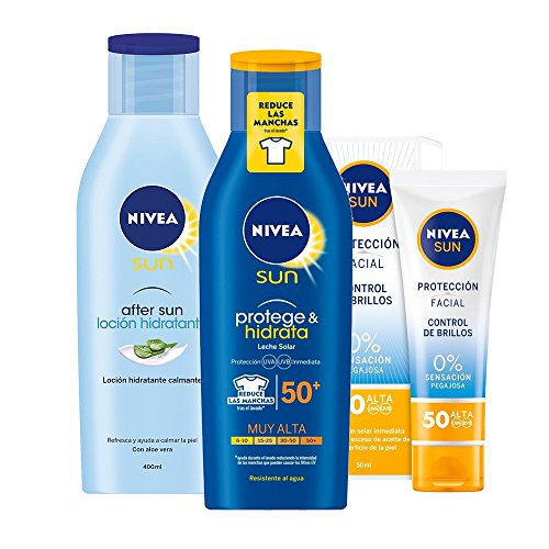 Lote Nivea Sun: Crema Solar Hidratante FP50+ 400 ml + Loción After Sun 400 ml + Crema Solar Facial Control de Brillos FP50 50 ml