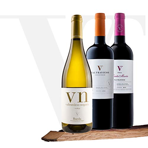 Lote Vino 3 Botellas - Valtravieso | 1 Valtravieso Nogara Rueda Vino Blanco D.O. + 1 Valtravieso Crianza D.O. Vino Tinto + 1 Finca Santa María Roble Vino Tinto Ribera del Duero D.O.