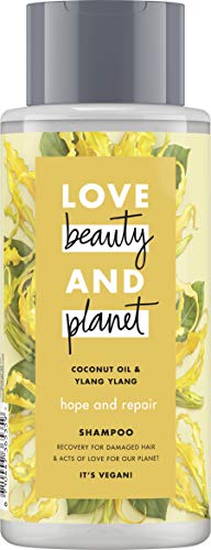 Love Beauty and Planet Hope and Repair Champú, para cabello dañado, aceite de coco y flor de ylang ylang ylang, sin silicona, 1 unidad (400 ml)