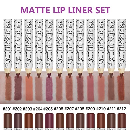 Lucoss 12 Colores Perfilador de Labios Permanente Waterproof Labial Lápiz Delineador de Labios Mate Lip Liner Lápiz de Labios Marron