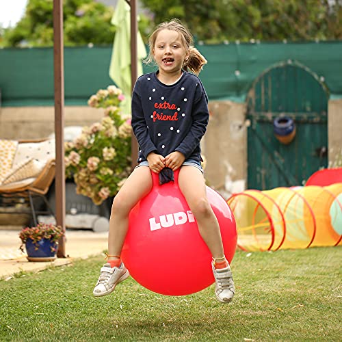 Ludi |90101 |Balón de salto XXL - Rojo | Mango Adaptado - Balón Inflable Grande - Plástico Grueso y Elástico - Juguete de Interior y Exterior - Para ser un As del Rebote | A partir de los 5 Años