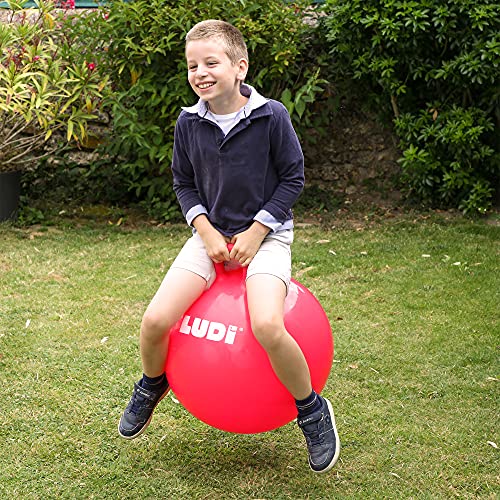 Ludi |90101 |Balón de salto XXL - Rojo | Mango Adaptado - Balón Inflable Grande - Plástico Grueso y Elástico - Juguete de Interior y Exterior - Para ser un As del Rebote | A partir de los 5 Años