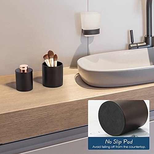 Luxspire 2PZS Almacenaje Tarro Algodón, Caja de Bastoncillos de Metal con Tapa, Organizador de Maquillaje para Bolas de Algodón y Bastoncillos en Tocador de Baño Habitación - Marrón