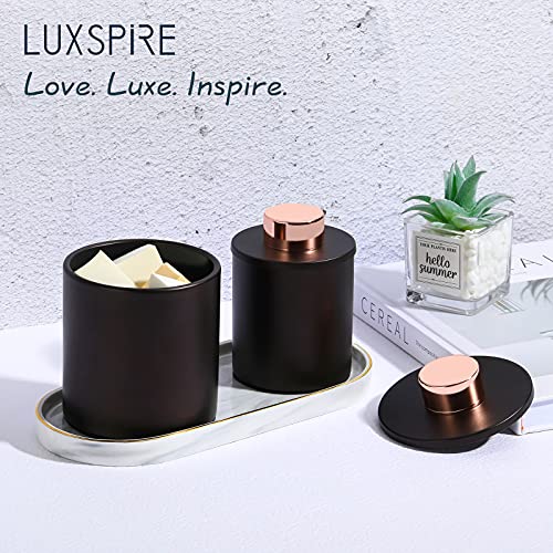 Luxspire 2PZS Almacenaje Tarro Algodón, Caja de Bastoncillos de Metal con Tapa, Organizador de Maquillaje para Bolas de Algodón y Bastoncillos en Tocador de Baño Habitación - Marrón