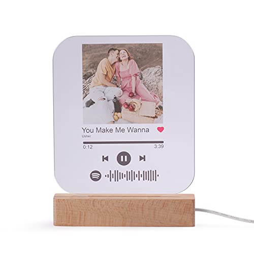 Luz de Noche Foto Spotify Personalizadas con Foto Grabado Lámpara de Noche Placa de Música Escaneable Spotify Vidrio Acrílico Canción Regalo para Novio Mujeres Día San Valentín (Negro)