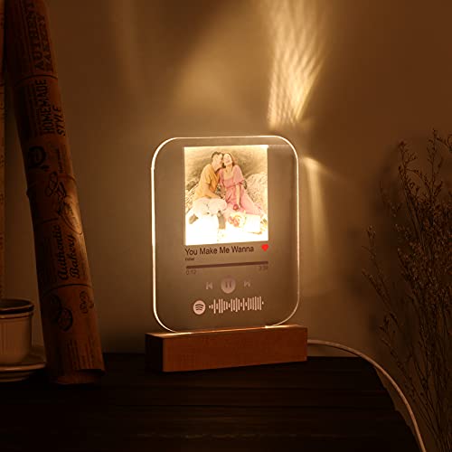 Luz de Noche Foto Spotify Personalizadas con Foto Grabado Lámpara de Noche Placa de Música Escaneable Spotify Vidrio Acrílico Canción Regalo para Novio Mujeres Día San Valentín (Negro)