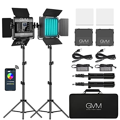 Luz de Video LED GVM con trípode, Control de aplicación Iluminación de Video RGB en Color CRI97 Regulable 3200K-5600K Iluminación de Fotos LED para cámara de Estudio de Youtube