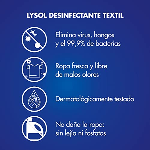 Lysol - Desinfectante textil para la ropa, elimina virus, hongos, bacterias y malos olores, sin lejía - pack de 4 x 1.2 L - Total 4.8 L