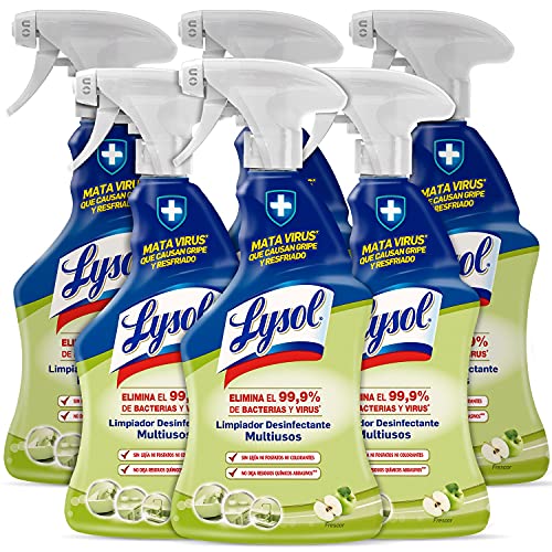 Lysol - Spray desinfectante y limpiador multiusos, mata virus y bacterias sin lejía, aroma frescor - pack de 6 x 1 L