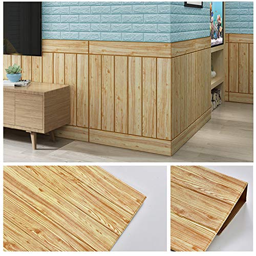 LZYMLG Papel tapiz autoadhesivo de grano de madera 3d dormitorio sala de estar oficina fondo pared espuma algodón pegatinas decorativas engrosamiento insonorización 10pc Registro amarillo