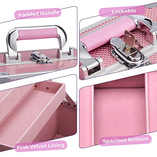 Maletín Maquillaje Profesional Estuche de Maquillaje Estuche de Cosmético Maquillaje Joyero Maletin de Manicura Maletin Caja Maquillaje Neceser Organizador Rosa Regalo para Mujeres