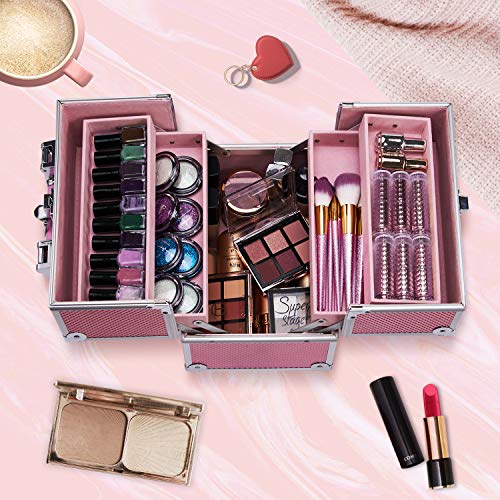 Maletín Maquillaje Profesional Estuche de Maquillaje Estuche de Cosmético Maquillaje Joyero Maletin de Manicura Maletin Caja Maquillaje Neceser Organizador Rosa Regalo para Mujeres