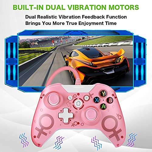 Mando con Cable, Controlador de Gamepad USB con Vibración Dual y Salida de Audio Compatible con Xbox One, Xbox One S, One X, Xbox Series x (Rosa)