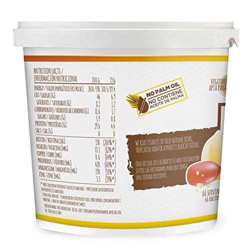 Mantequilla de Cacahuete de HSN | 1000 g | Textura Crujiente | Peanut Butter Crunchy | 100% Natural Vegano | Libre de GMO | No Aceite de Palma, No Azucares ni Sal Añadidos