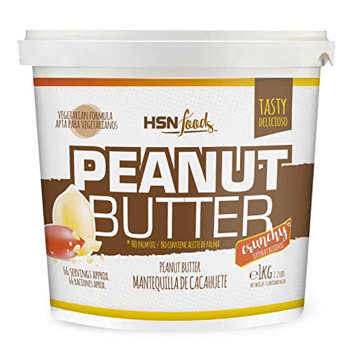 Mantequilla de Cacahuete de HSN | 1000 g | Textura Crujiente | Peanut Butter Crunchy | 100% Natural Vegano | Libre de GMO | No Aceite de Palma, No Azucares ni Sal Añadidos