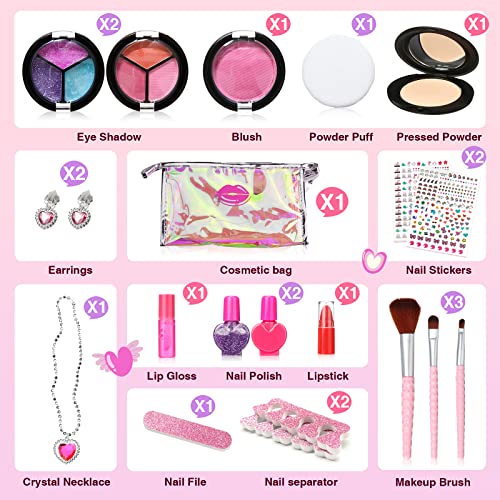 Maquillaje Para Niñas 20 Pcs, Kit de Maquillaje Niña, Lavables, Seguro y No Tóxico, Set Maquillaje Niña con Una Variedad de Cosméticos para Niños - Regalo Ideal para Niñas