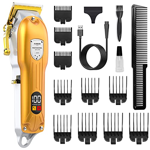 Maquina Cortar Pelo Profesional, PAMKER Maquina Cortar Pelo Inalámbrica USB Recargable Recortadora de Barba Electrico para Familia Peluqueros, Recortador Pelo Kit con Pantalla LED y 10 Peines de Guía