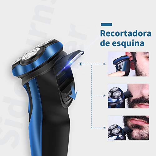 Maquina de Afeitar Afeitadora Rotativa Afeitadora Barba Hombre 3D Recortadora de Barba Eléctrica con Pantalla LCD Inalámbrica y Cabezales Giratorios Reemplazable