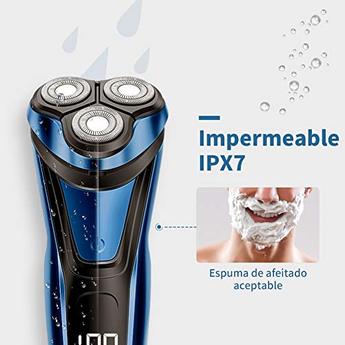 Maquina de Afeitar Afeitadora Rotativa Afeitadora Barba Hombre 3D Recortadora de Barba Eléctrica con Pantalla LCD Inalámbrica y Cabezales Giratorios Reemplazable