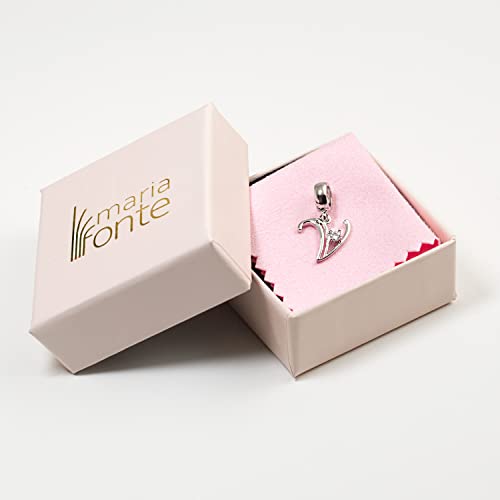 Maria Fonte - Colgante Charm Bead Charm en Forma de Letra Inicial del Nombre en Plata con Circonita, Compatible con Las Marcas más Populares de Pulseras y Collares. (Carta V)