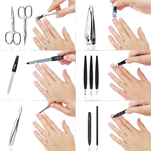 marQus Set de manicura y pedicura de 12 piezas de Solingen Alemania - Set manicura con todo lo necesario para hombre y mujer en estuche de piel auténtica color: negro