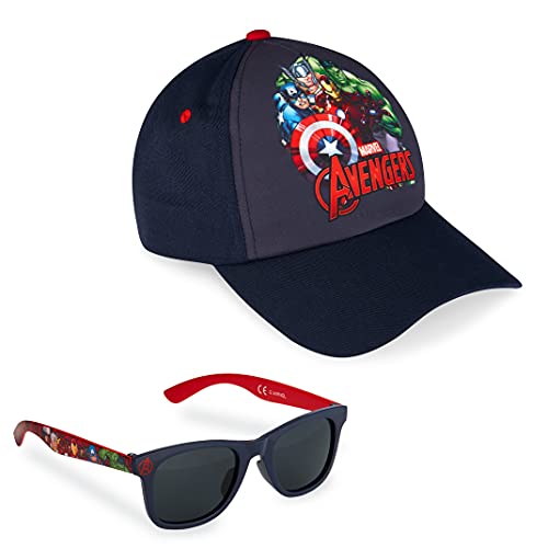 Marvel Pack de Gorra Niño y Gafas de Sol Infantiles de Spiderman y Los Vengadores, Gorra Infantil, Gafas de Sol Niño, Regalos para Niños (Azul Marino)