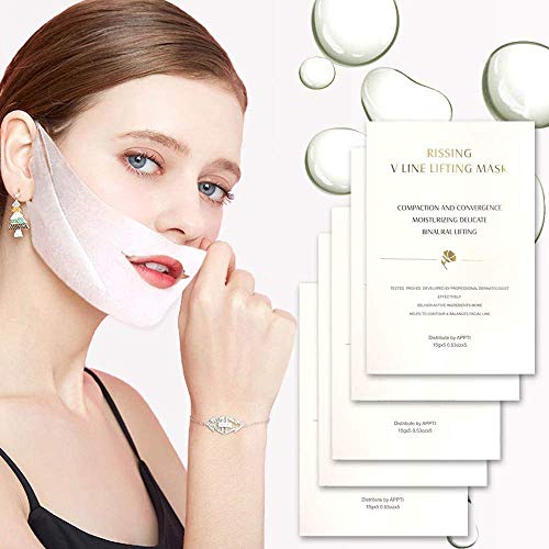 Máscara de línea V, Mascarilla Reafirmante para Lifting Facial, reductora de doble mentón. Mascarilla antienvejecimiento Parche de Estiramiento Facial (5 piezas)