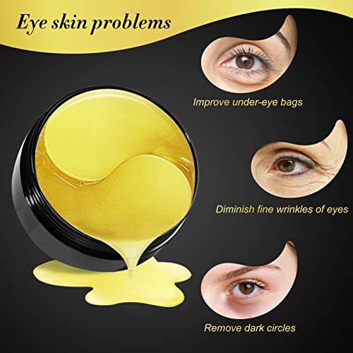 Mascarilla para ojos de oro de 24 quilates Mascarillas para ojos de colágeno, parches para ojos antienvejecimiento y antiarrugas, mascarillas para tratamiento de ojos para ojeras 60 piezas / 30 pares