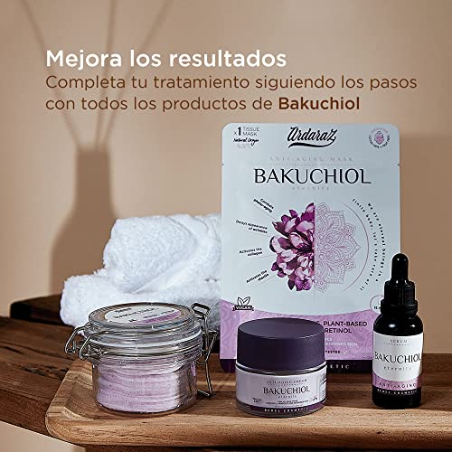 Mascarillas faciales hidratantes Antiarrugas con Bakuchiol y Acido Hialurónico. Mascarillas faciales Pack de 5. Potente acción Hidratante con tejido Natural de Fibra de Frutas. Ardaraz