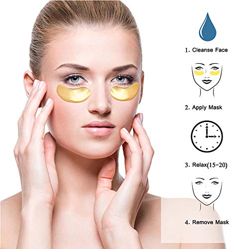 Mascarillas para ojos de colágeno de oro de 24 quilates, gel de hidrogel para ojeras, ojos hinchados y bolsa para ojos, piel hidratante y suavizante, antienvejecimiento, 30 pares