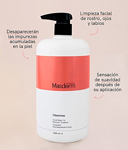 MASDERM | Desmaquillante Facial | 1000 ML | Desmaquillante Ojos Waterproof | Gel Limpiador Facial | Agua Micelar | Desmaquillador | Tonico Facial Piel Grasa, Seca y Mixta | Locion Limpiadora Cara