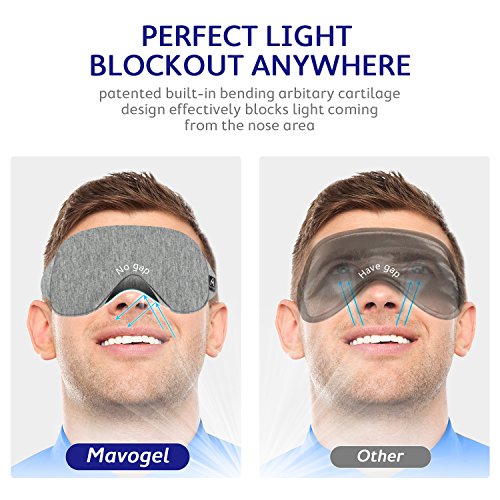 Mavogel Antifaz para dormir - máscara de ojos de algodón, con diseño actualizado que bloquea la luz, antifaz para dormir suave y cómodo para hombres y mujeres, incluye bolsa de viaje, color gris