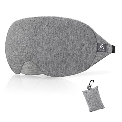 Mavogel Antifaz para dormir - máscara de ojos de algodón, con diseño actualizado que bloquea la luz, antifaz para dormir suave y cómodo para hombres y mujeres, incluye bolsa de viaje, color gris