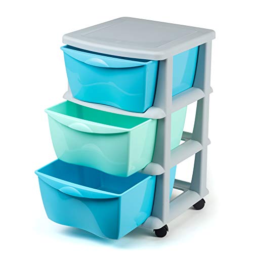 Maxi Nature Kitchenware Cajoneras contenedores de plástico con Ruedas para Uso rudo Contenedores para almacenaje de Color Verde con 3 cajones