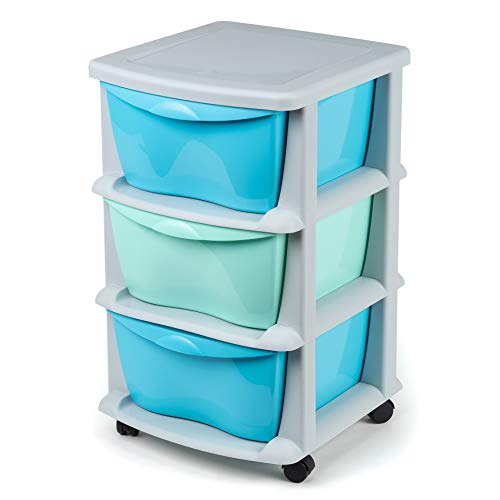 Maxi Nature Kitchenware Cajoneras contenedores de plástico con Ruedas para Uso rudo Contenedores para almacenaje de Color Verde con 3 cajones