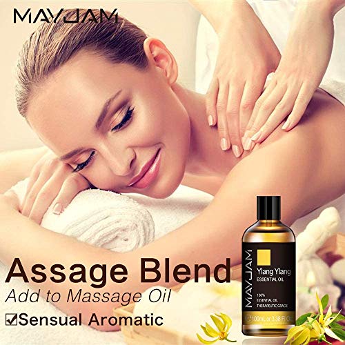 MAYJAM Aceites Esenciales de Ylang Ylang 100 ml, 100% Aceites Esenciales Naturales Puros, Aceite Esencial de Aromaterapia de Grado Terapéutico, Aceites de Fragancia para Difusor Humidificador