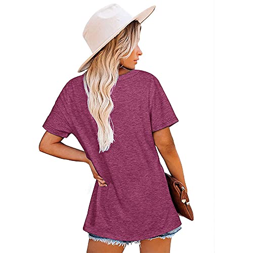 Mayntop Camiseta para mujer de verano con estampado de arco iris, estampado de leopardo, manga corta, blusa suelta con cuello en O, D-fucsia, 46