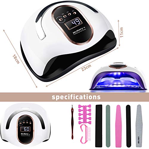 McNory Lampara LED Uñas 168W Profesional Secador de Uñas LED UV Lampara Uñas Gel Semipermanentes Maquina Uñas Luz Lamp con Sensor Automatico, 4 Temporizadores Manicura/Pedicure Nail Art Hogar el Salón