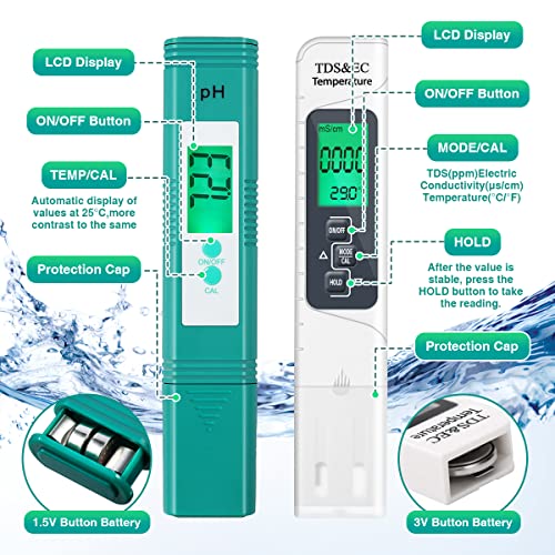 Medidor PH,Medidor PH/TDS/CE Temperatura 4 en 1,Medidor de PH Digital,Medidor PH Piscina con Pantalla LCD retroiluminada 0.01 Resolución de Alta precisión con función de calibra