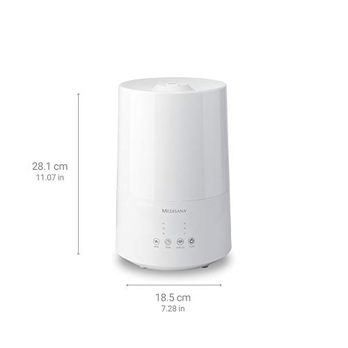 Medisana AH 661 Humidificador ultrasónico, purificador de aire para dormitorio y sala de estar, nebulizador con compartimento de aromas y función de calefacción contra aire seco, 3,5 litros