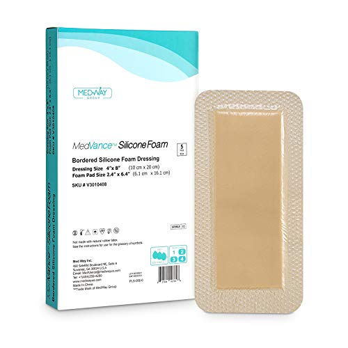 MedVanceTM Silicona - Apósito de espuma adhesiva de silicona con borde Tamaño 10 cm x 20 cm (almohadilla de 6 cm x 16 cm), caja de 5 apósitos