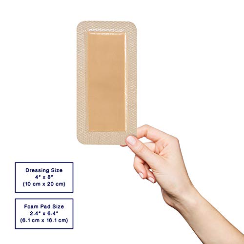 MedVanceTM Silicona - Apósito de espuma adhesiva de silicona con borde Tamaño 10 cm x 20 cm (almohadilla de 6 cm x 16 cm), caja de 5 apósitos