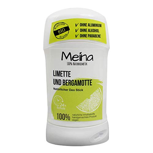 Meina Cosmética natural – Desodorante en barra sin aluminio con lima y bergamota (1 x 75 g) – Desodorante ecológico para hombre y mujer – Vegano, sin alcohol, hecho a mano – Protección 24 horas