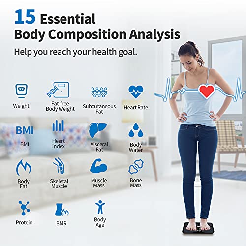 Mejor Bascula Inteligente Lescale,Bascula Grasa Corporal y Muscular,Báscula Digital,Peso Digital Baño,Balanza Peso Corporal,Bascula de Baño Inteligente,Bascula Baño Bluetooth,15 Métricas,ITO,kg/lb,APP