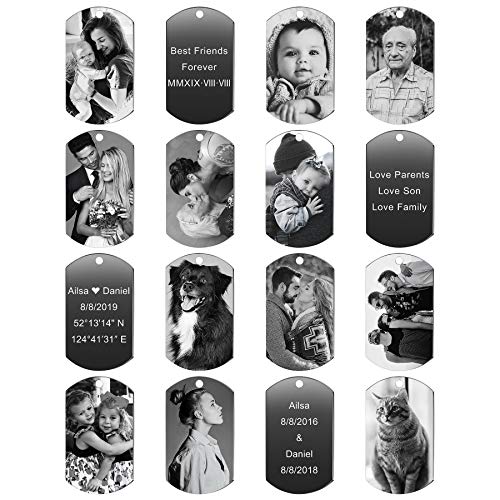 MeMeDIY Etiqueta de Perro Personalizada Collar Colgante Grabado Nombre/Fecha/Texto/Foto En Blanco Y Negro para Hombres Mujeres Memorial Joyas de Tungsteno (Plata Color)