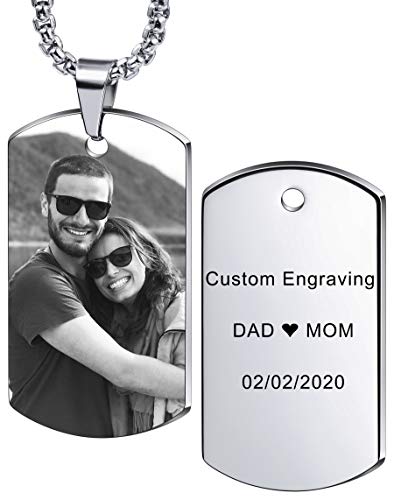 MeMeDIY Etiqueta de Perro Personalizada Collar Colgante Grabado Nombre/Fecha/Texto/Foto En Blanco Y Negro para Hombres Mujeres Memorial Joyas de Tungsteno (Plata Color)