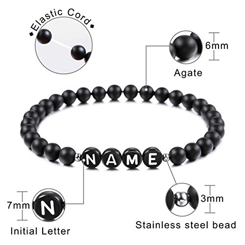 MeMeDIY Pulsera Inicial Personalizada Pulseras con Letras Grabadas para Novios Novias Parejas Mujeres Hombres Nombre De Tobillo Ágata Natural Negra Turquesa Blanca Regalos Hechos A Mano